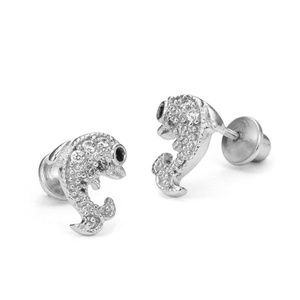 Sterling Silver Rhodium Plated Dolphin Earrings